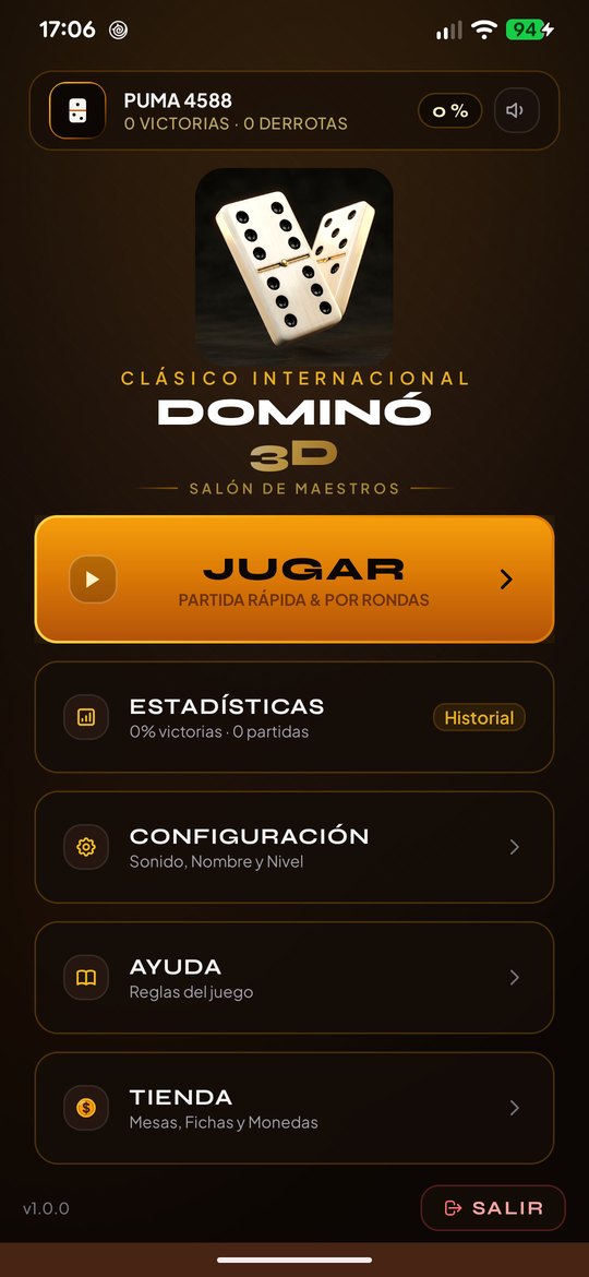 Portada y menú principal de Domino3D Online