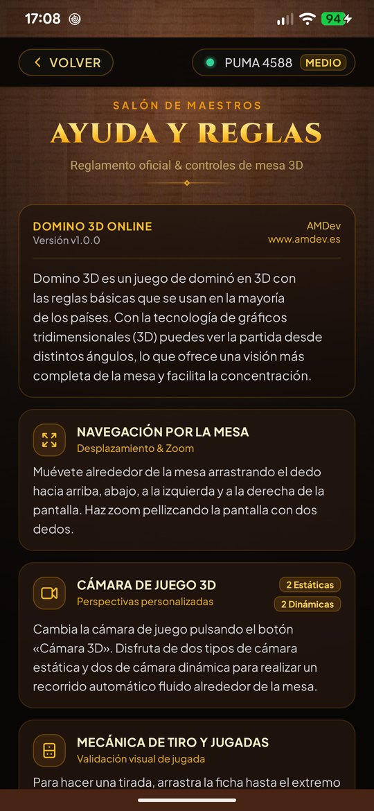 Pantalla de ayuda con las reglas del dominó