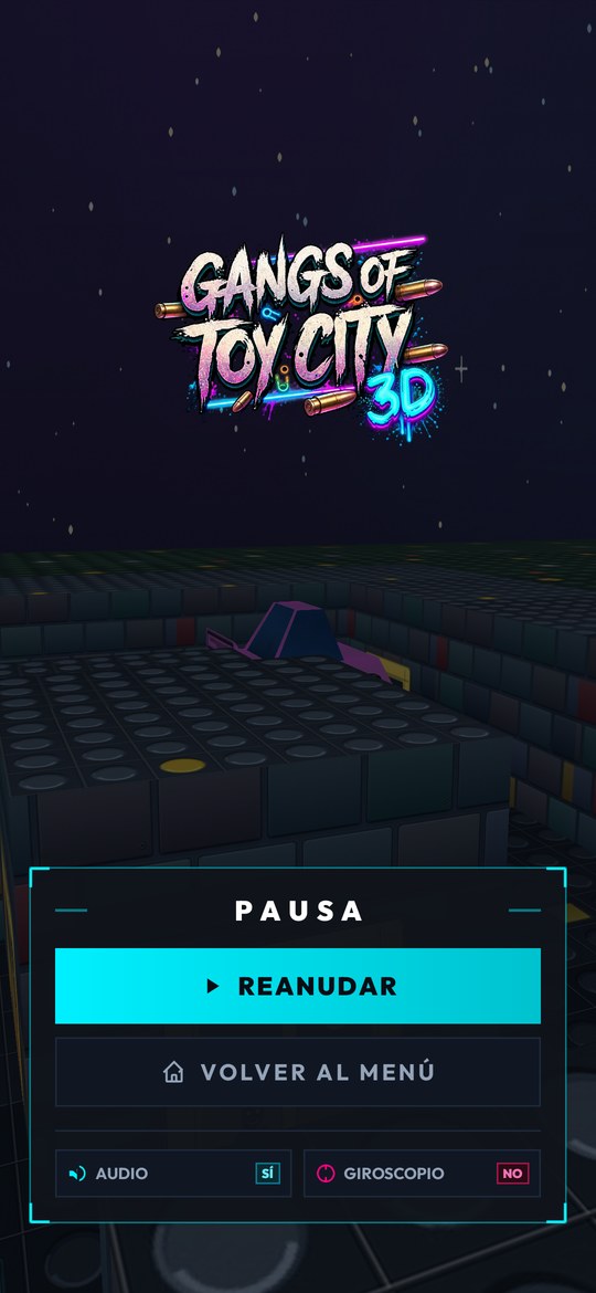 Menú de pausa con las opciones de audio y giroscopio