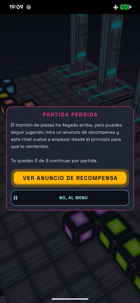 Aviso de partida perdida con la opción de continuar viendo un anuncio